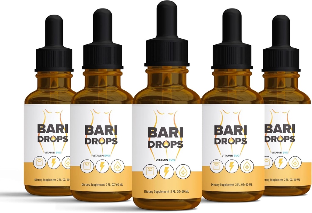 (5 Pack) Bari Drops, GLP-1, Bari Liquid Drops Supplement, BariDrops Liquids Extract Formula, Bari Liquid Drops Review, Premium Lion All Natural Formula, Green Şişe 5 Şişe 5 Ay Supply (10 Oz)