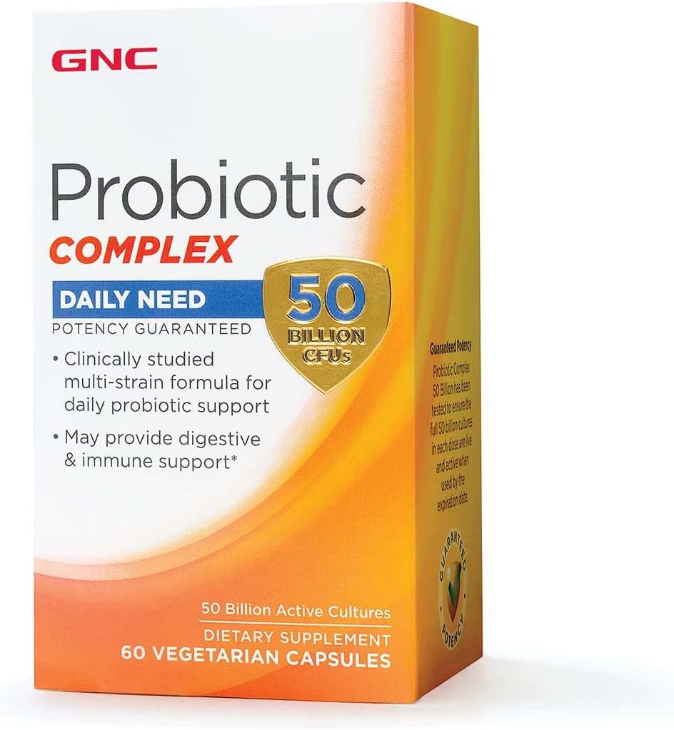 GNC Probiyotik Kompleksi Günlük Tamam, Digestive ve Immune Support, 50 Milyar CFUs, 60 Vegetarian Capsules, 60 Hizmetler