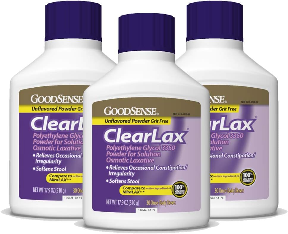 Good Sense ClearLax, Cool Glycol 3350 Toz Çözüm için, Osmotic Laxative, 53.7 Oz, 3 Paket