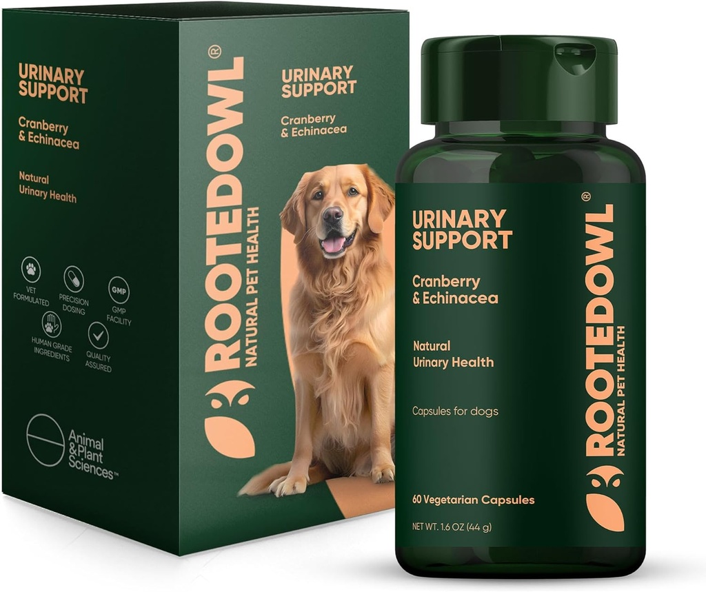 Rooted Owl Urinary Support - Echinacea ve Cranberry Supplement for Dogs - Dog UTI Prevention - 60/ct