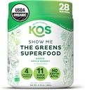KOS Organic Super Greens Powder Erythritol Free - Plant Based Superfood Blend with Spirulina, Chlorella & Wheatgrass - USDA Certified Organic, Green Juice Smoothie - Apple Flavor - 28 Μερίδες
