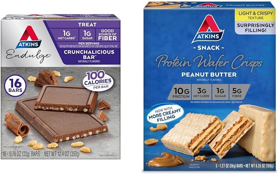 Atkins Endulge Crunchalicious σοκολάτα Bar, πρωτεΐνη φυστικοβούτυρο Wafer Crisp Bundle, 16 κόμης, 5 κόμης