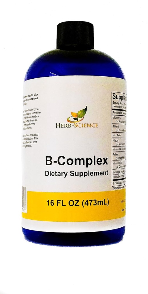 Βιταμίνη B-Complex, Super B Complex Βιταμίνες με Βιταμίνη C Liquid, 16 oz - Όλες B Βιταμίνες συμπεριλαμβανομένων των B1, B2, B3, B5, B6, B7, B9, B12, Φολικό οξύ, Νιασίνη, Βιοτίνη, Χωρίς αλκοόλ - Βότανο-Επιστήμη