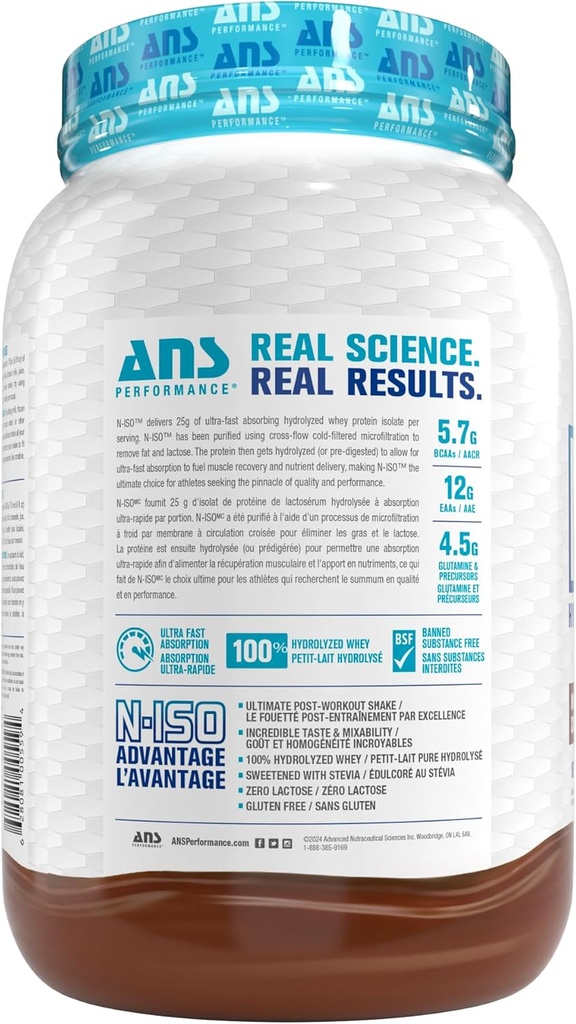 ANS Performans% 100 Pure Hydrolyzed Whey Isolate protein + BCAAs - 25g of protein - Peanut Free, Gluten Free, Zero Lactose (Milk Chocolate, 1.8 lb)