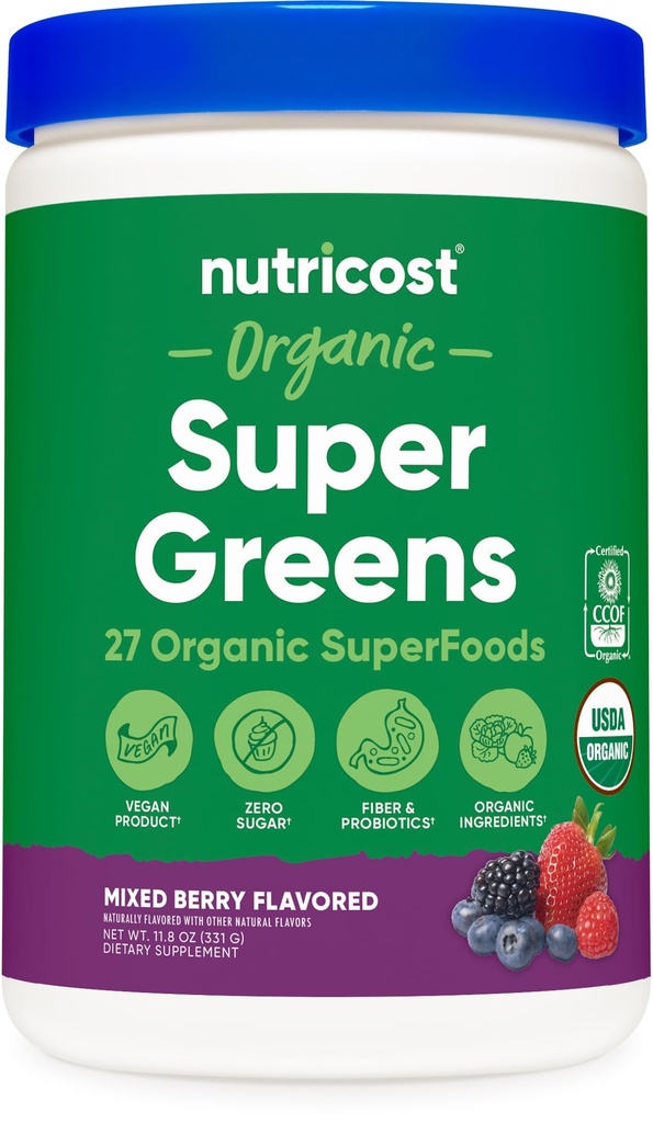 Nutricost Organik Süper Yeşiller Toz (30 Hizmet) Karma Berry Flavor - Superfood Supplement Drink Mix