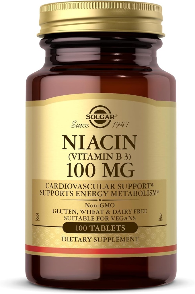Solgar Niacin (Vitamin B3) 100 mg - 100 Tablet - Enerji Metabolism - Non-GMO, Vegan, Gluten Free, Süt Free, Kosher - 100 Hizmet