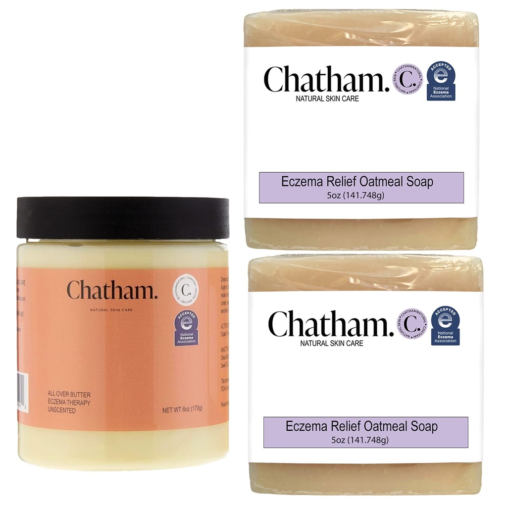 Chatham Natural Skin Care Over Butter Eczema Terapisi 6oz ve 2 x Eczema Yardımı Soap Bars 5oz Paket | Colloidal Gluten Free Oatmeal Gluten Free Oatmeal