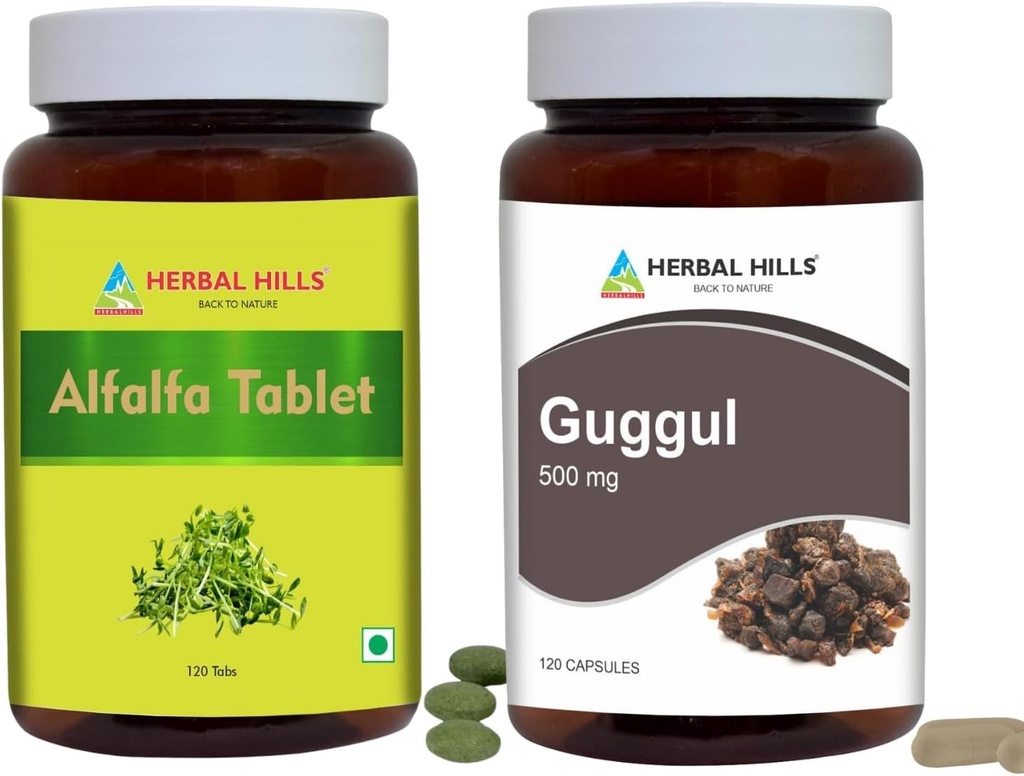 HERBAL HILLS Alfalfa Tabletισκία και κάψουλες Guggul Guggul Συσκευασία των 2 Combo