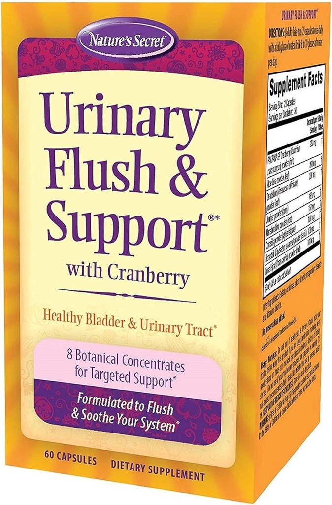 Nature's Secret Urinary Flush & Support with Cranberry Sağlıklı Bladder & Urinary Tract - 8 Botanik Yoğun Maddeleri Flush & Soothe - Sağlıklı Eliminasyon & Detoxification - 60 Capsules