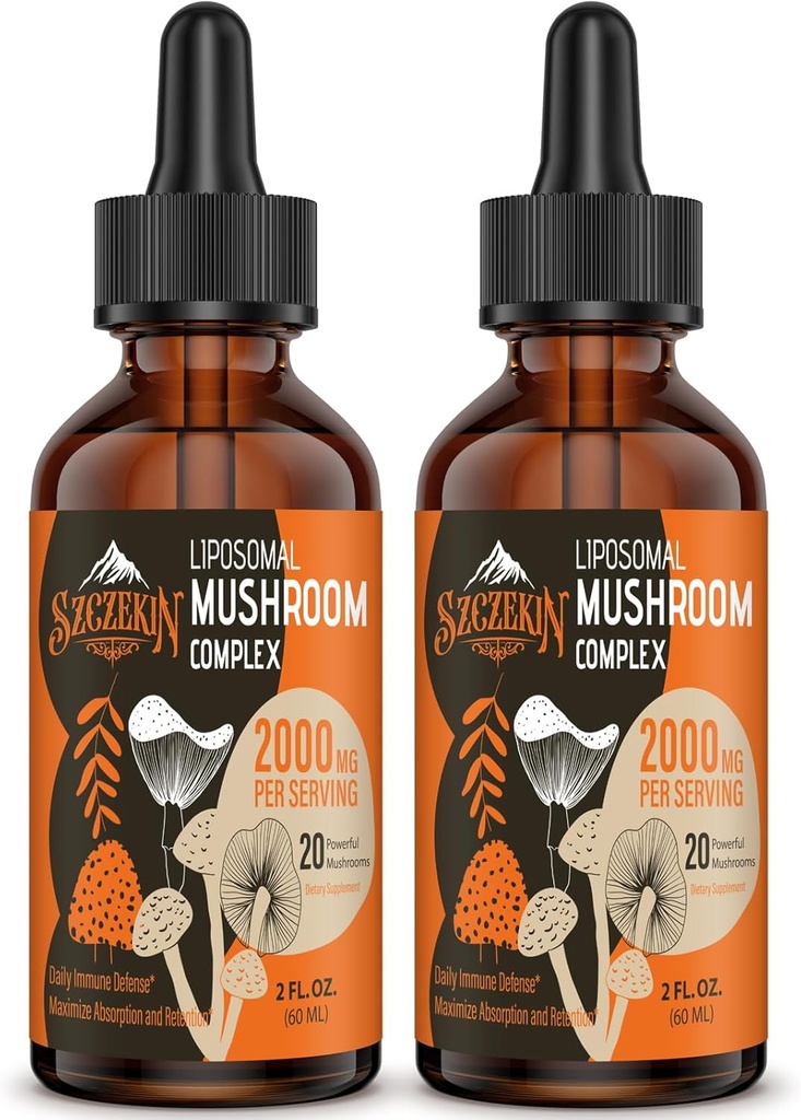 Liposomal Mushroom Complex Drops 2000 MG - 20 Organic Mushroom Extracts - Προηγμένη Υγρή Φόρμουλα για Ανοσία, Γνωστική και Μνήμη - Lions Mane Supplement, Reishi, Cordyceps, Chaga, 60 Services