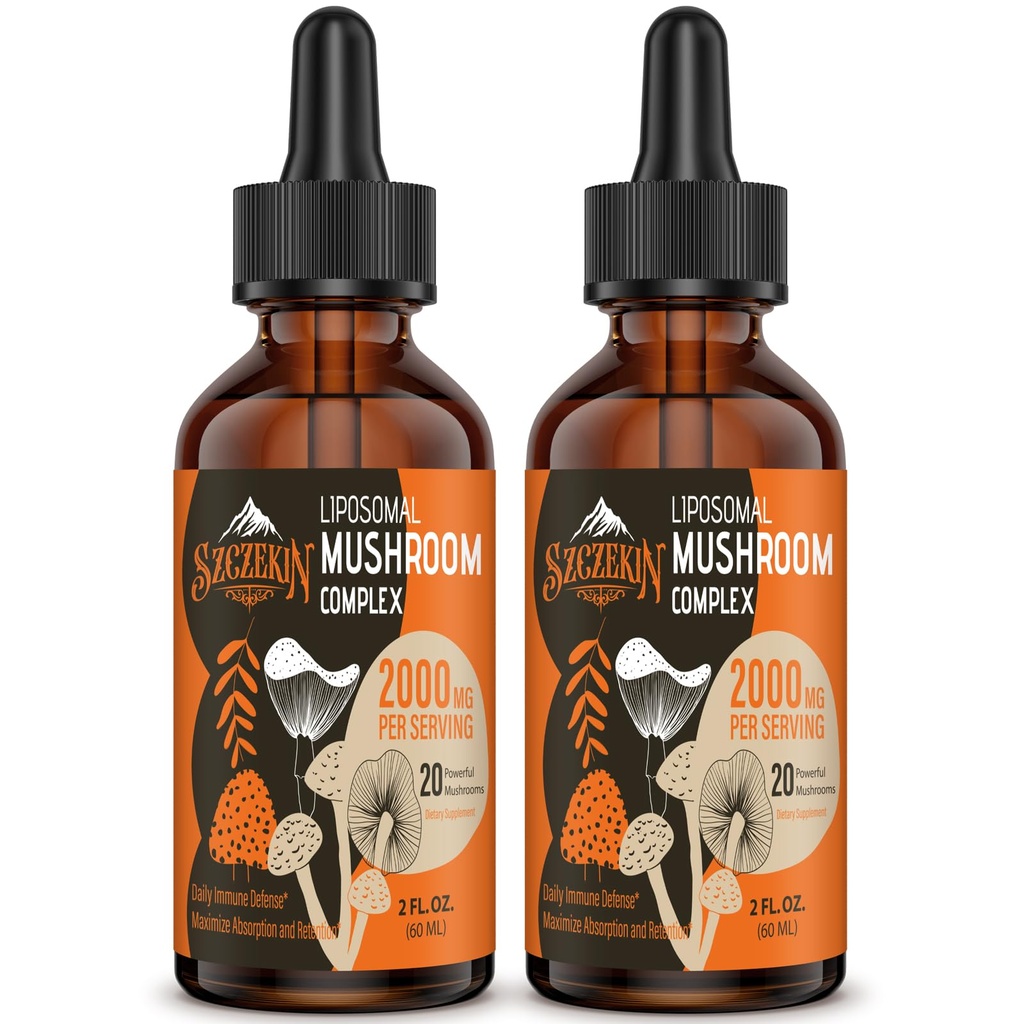 Liposomal Mushroom Kompleksi 2000 MG - 20 Organik Mushroom Extracts - Immunity, Cognitive and Memory - Lions Mane Supplement, Reishi, Cordyceps, Chaga, 60 Servisler