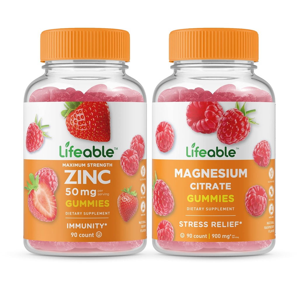 Ζωοποιήσιμος ψευδάργυρος 50mg + Μαγνήσιο, Gummies Bundle - Μεγάλη γεύση, συμπλήρωμα βιταμίνης, χωρίς γλουτένη, GMO δωρεάν, Μασώμενη Gummy