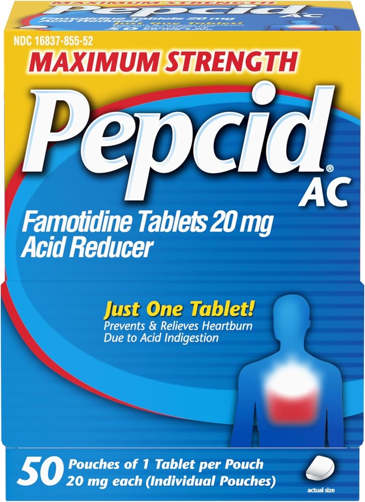Pepcid AC maximum Strength Heartburn Relief Tabletleri, OTC Tıp Önlemleri ve Relieves Heartburn & Asit Reflux Indigestion, 20 mg Famotidine Asit Özellikleri, Hızlı Teklif, 1 x 50 ct