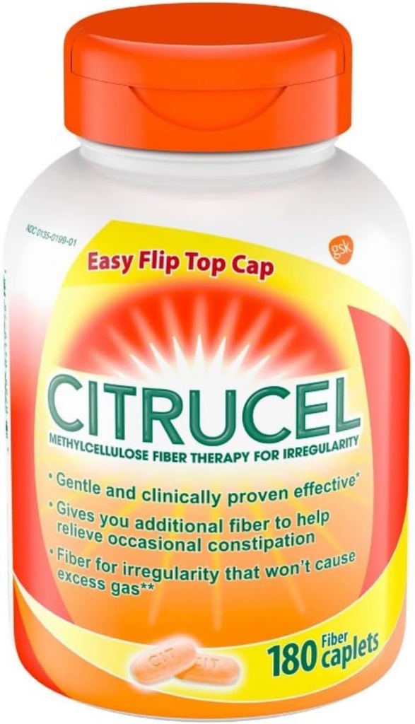 Citrucel Methylcellulose Fiber Therapy for Regularity, Fiber Caplets, 180-Count Bottle