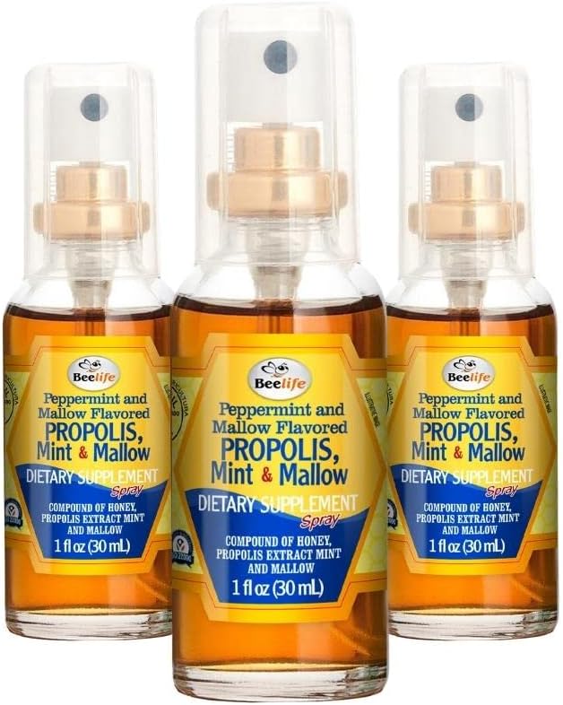 Beelife Propolis Laroat Spray – Καταπραϋντικό Μέλι, Μέντα & Μάλβα Propolis Spray - Φυσική Ανοσοποιητική Υποστήριξη & Ανακούφιση Πόνου - Bee Propolis – Αντιοξειδωτικά, Flavonoids & Artepillin C, Χωρίς Γλουτένη - 3-Pack