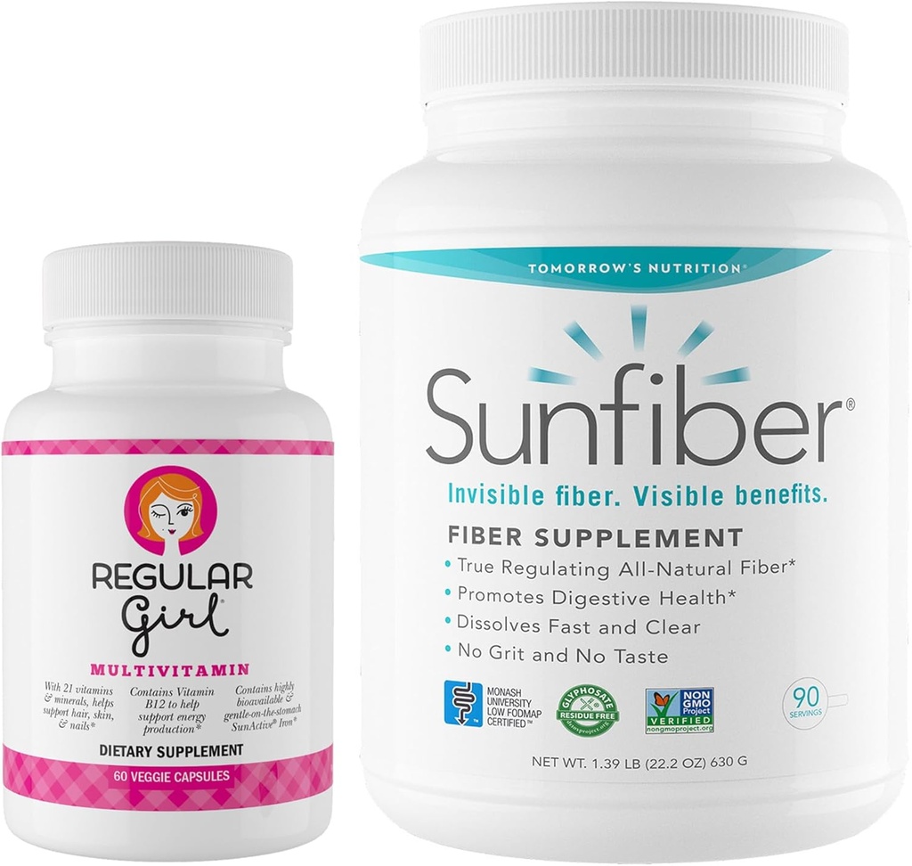 Düzenli Girl Tomorrow's Nutrition, Women's Multivitamin (30 hizmet) ve Sunfiber 90 günlük Toz (90 hizmet) Sche, Energy and Low FENGAP Digestive Support