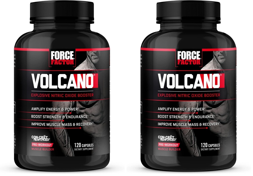 Kuvvet Faktörü Volcano Pre Workout Nitrik Oksit ATM Supplement for Men with Tinatine and L-Citrulline to Boost and Energy, Help Build Muscle, Better Pump and Workout, 120 Capsules (Pack of 2)