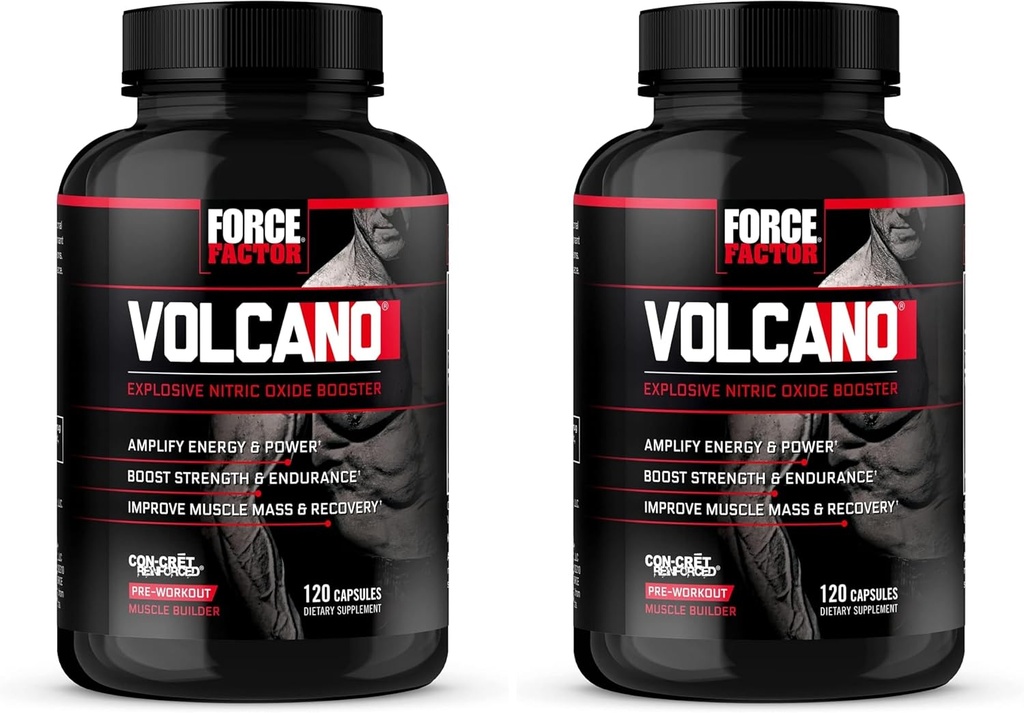 Kuvvet Faktörü Volcano Pre Workout Nitrik Oksit ATM Supplement for Men with Tinatine and L-Citrulline to Boost and Energy, Help Build Muscle, Better Pump and Workout, 120 Capsules (Pack of 2)