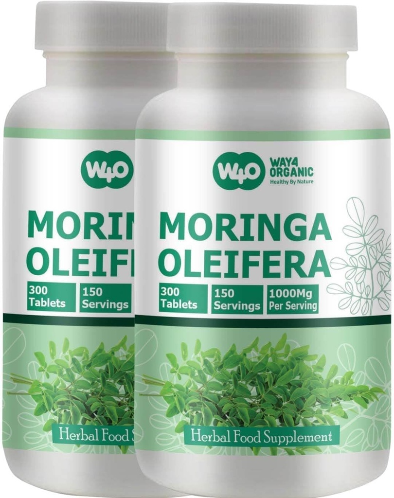 Moringa Leaf Powder Κάψουλες (Πιτζάμες) - 300 Χάπια, 150 Μερίδες, 1000 mg (2 Συσκευασία)
