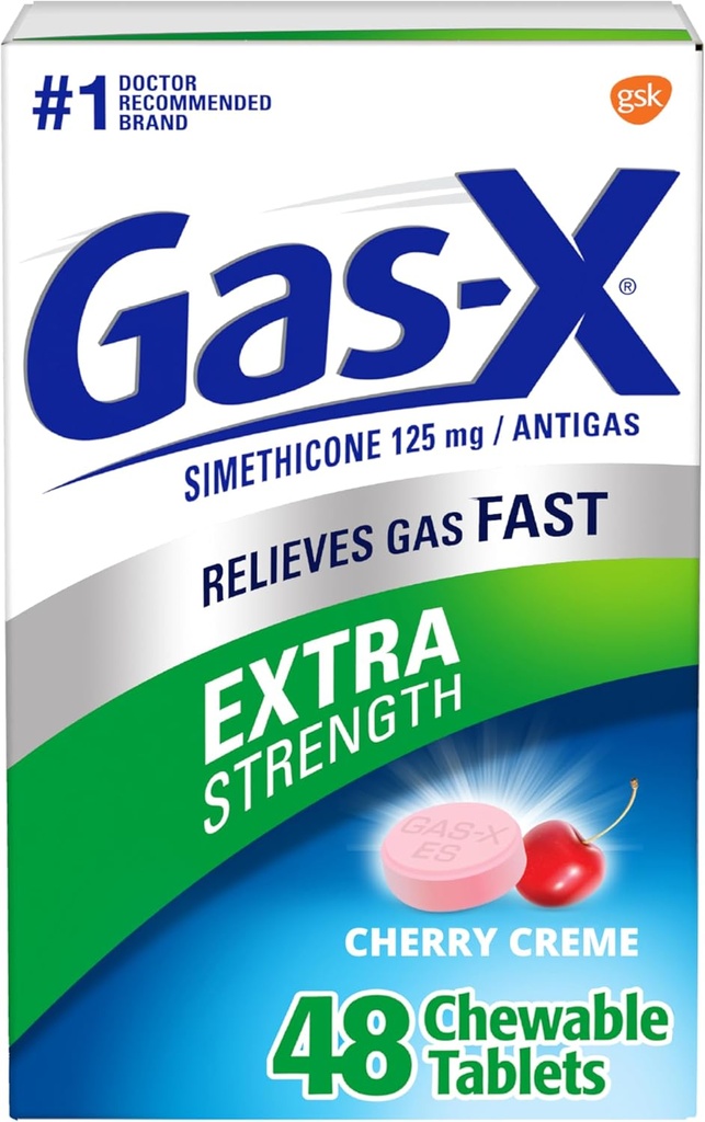 Gas-X Ekstra Kuvvetli Gaz Yardım Tabletleri Simethicone 125 mg, Cherry - 48 Kont