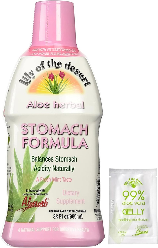 The Desert Stomach Formula, Organik Aloe Vera Juicepery Elm, Chamomile, Peppermint ve Ginger for Gut Health, Acid Reflux, Heartburn Relief, 32 Oz, Gelly Sachet dahil.