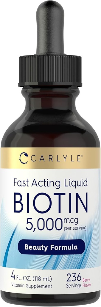 Carlyle Biotin 5000mcg Liquid Drops | 4 fl oz | Kadınlar ve Erkekler için | Berry Flavor | Güzellik Formula | Vegetarian, Non-GMO & Gluten Free Supplement Supplement