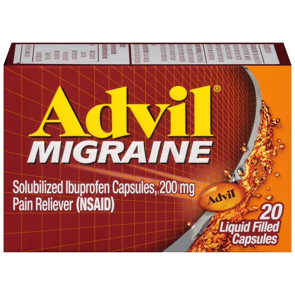 Advil Ημικρανία Κεφαλαλγία Ανακούφιση, Ibuprofen Κάψουλες με Ibuprofen 200mg για Ημικρανία Ανακούφιση, Ναυτία Ανακούφιση και Ελαφριά Ευαισθησία Ανακούφιση - 20 Καψάκια με Υγρό Γεμισμένα