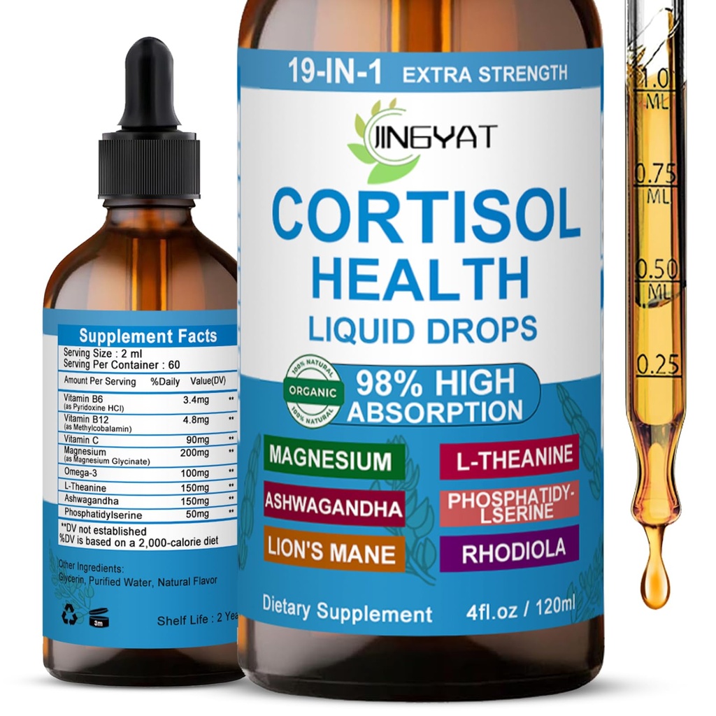 Cortisol Συμπληρώματα για τις γυναίκες - Cortisol Υποστήριξη Υγρές σταγόνες για την ισορροπία ορμονών, Mood, Focus - Υγρή Cortisol Υγεία w/Magnesium, L-Θεανίνη, Ashwagandha, Omega-3 - Μη-GMO, 2 Μήνες Προμήθεια