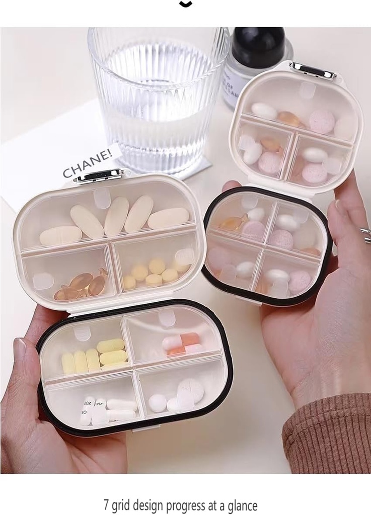 Pretty Pill Organizer Pill Box ve 7 Vitaminleri Cod Liver Oil Supplements Drug and Jewel vs.(Milk White)