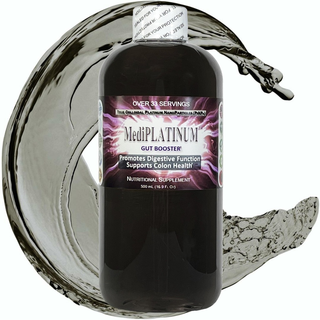 MediPLATINUM Gut Booster True Colloidal Platinum PtNP Nutritional Supplement - 500 mL (16.9 Fl Oz) in Clear BPA-Free Plastic Bottle