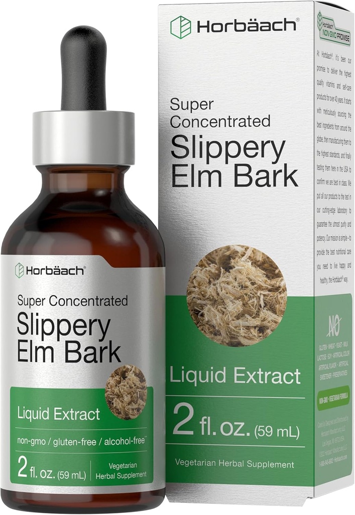 Horbäach Slippery Elm Liquid Drops | 2 Fl Oz | Bark Extract Tincture | Vegetarian | Alkol Free | Non-GMO, Gluten Free Supplement Supplement