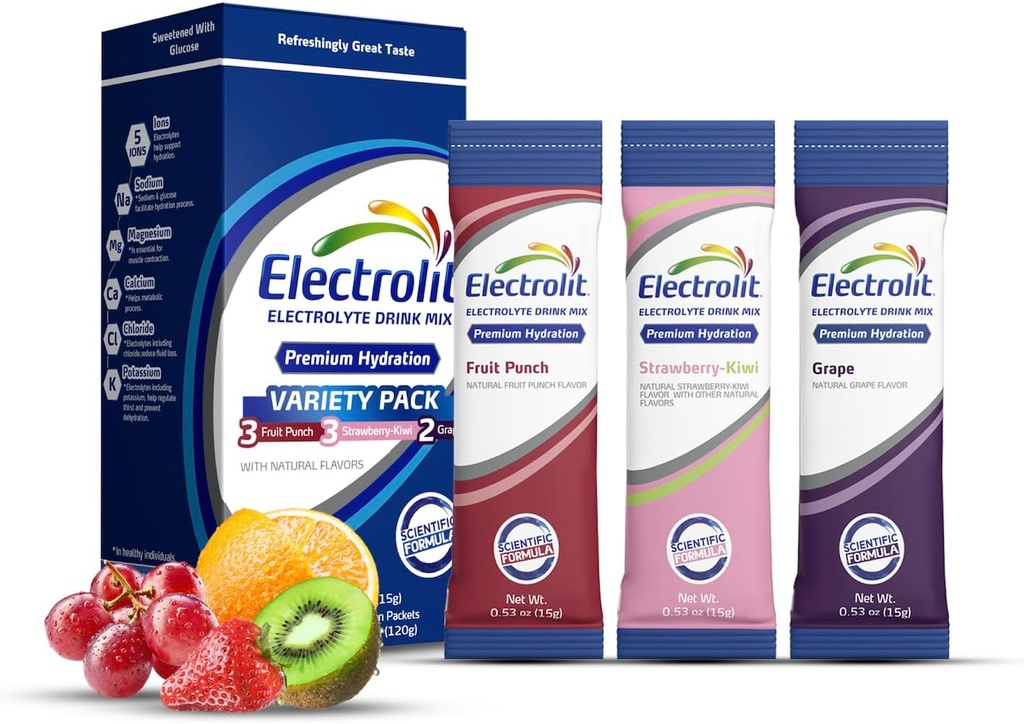 Elektrolit Elektrolytes Toz Paketleri, Çeşitli 8 Paket, Tozlu Hydration Packets for Dehidr & Rehidrasyon, Post Workout Flavored Hydrating Drink Mix, Gluten Free Water Advancedr Sticks