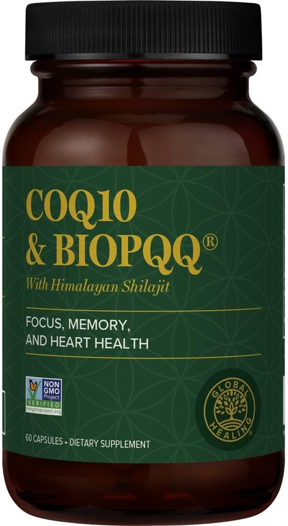 Global Healing Center CoQ10 & BioPQ ile Pure Himalaya Organik Shilajit-Antioxy Care for Heart & Brain Health,Mitochondria Energy Optimizer for Men & Women-Coenzyme Ubiquinone 150mg, 60 Capsules