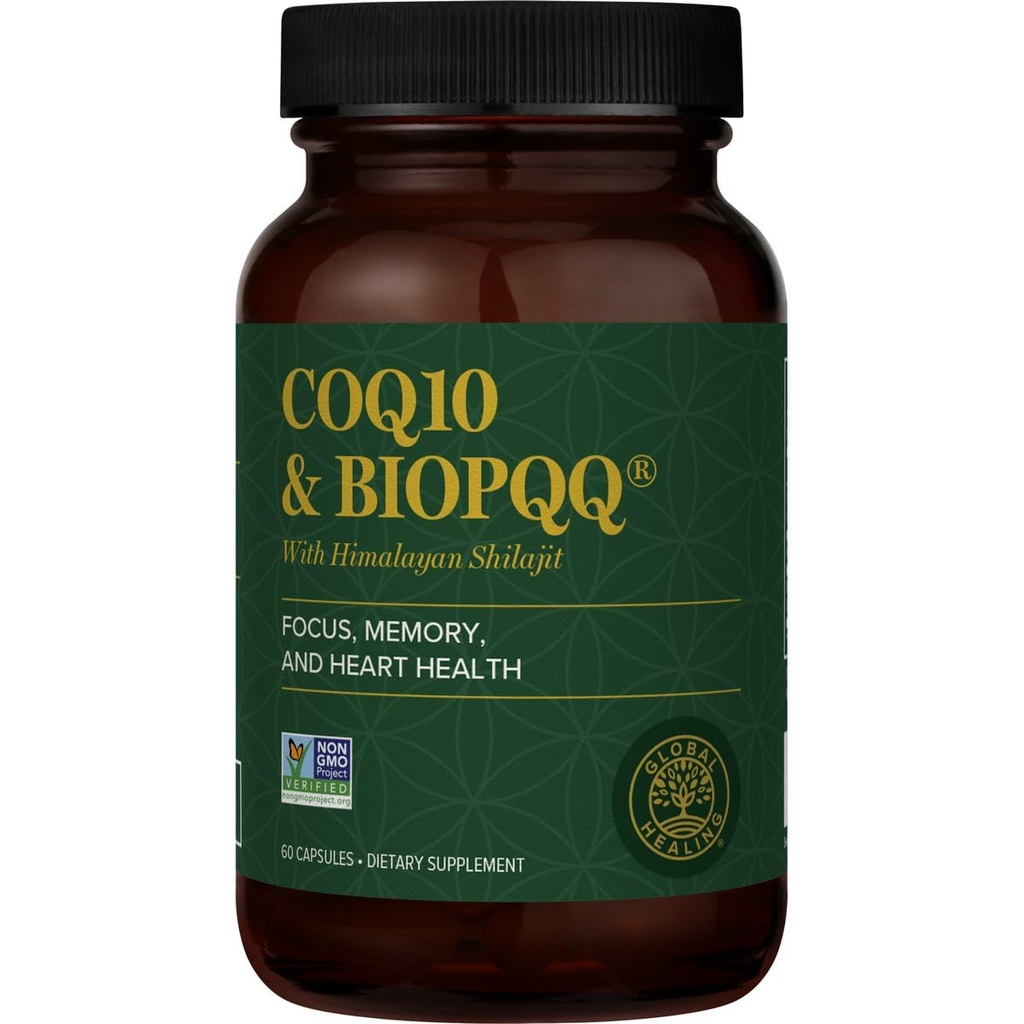 Global Healing Center CoQ10 & BioPQ ile Pure Himalaya Organik Shilajit-Antioxy Care for Heart & Brain Health,Mitochondria Energy Optimizer for Men & Women-Coenzyme Ubiquinone 150mg, 60 Capsules