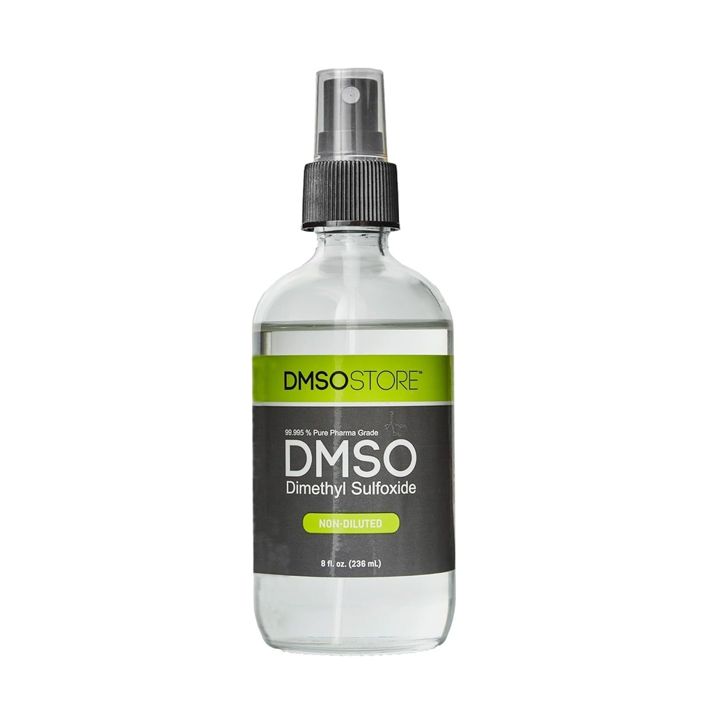 DMSO 8 oz. Bir steril cam sprey şişesi, Pure 99.995% Pharma Grade, Non-Diluted, Low Odor, Dimetil Sulfoksit DMSO Store tarafından Made by DMSO Store