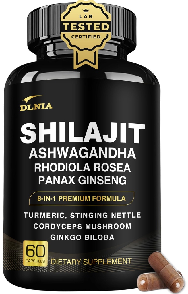 8in-1 Shilajit for Men & Women with Ashwaganda Himalaya Organik Supplement with Rhodiola Rosea, BTC, Turmeric, Mushroom, for Immune Support, Energy, Calm, Focus, Clarity, Sleep, Cortisol