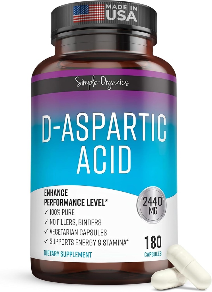 Kaibro Nutra D-Aspartic Acid Supplement for Men, 2440 mg D-Aspartic Acid per Service, Energy & testosteron Support, Gluten-Free Non-GMO, 180 Vegan Capsules