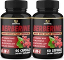 (2 Packs) Berberine Supplement Plus Ceylon Cinnamon, Turmeric, Artichoke, Milk Thistle, Black Pepper - 120 Capsules - 4 Ay Supply