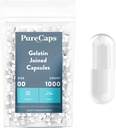PureCaps USA - Boş Gelatin Capsules Boyutu 00 / 1.000 Pills / White /Clear / Non-GMO sertifikalı | SLS, Gluten, Preservative Free Free