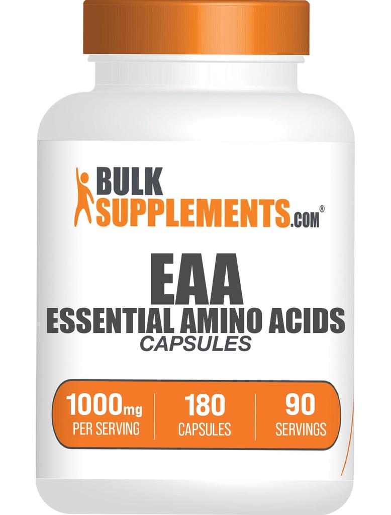 BulkSupplements.com Essential Amino Acids Capsules (EAA) - Συμπλήρωμα Αμινοξέων - EAAs Amino Acids - EAA Capsules - 1000 mg Serving - 90 Day Supply (180 Gelatin Capsles)