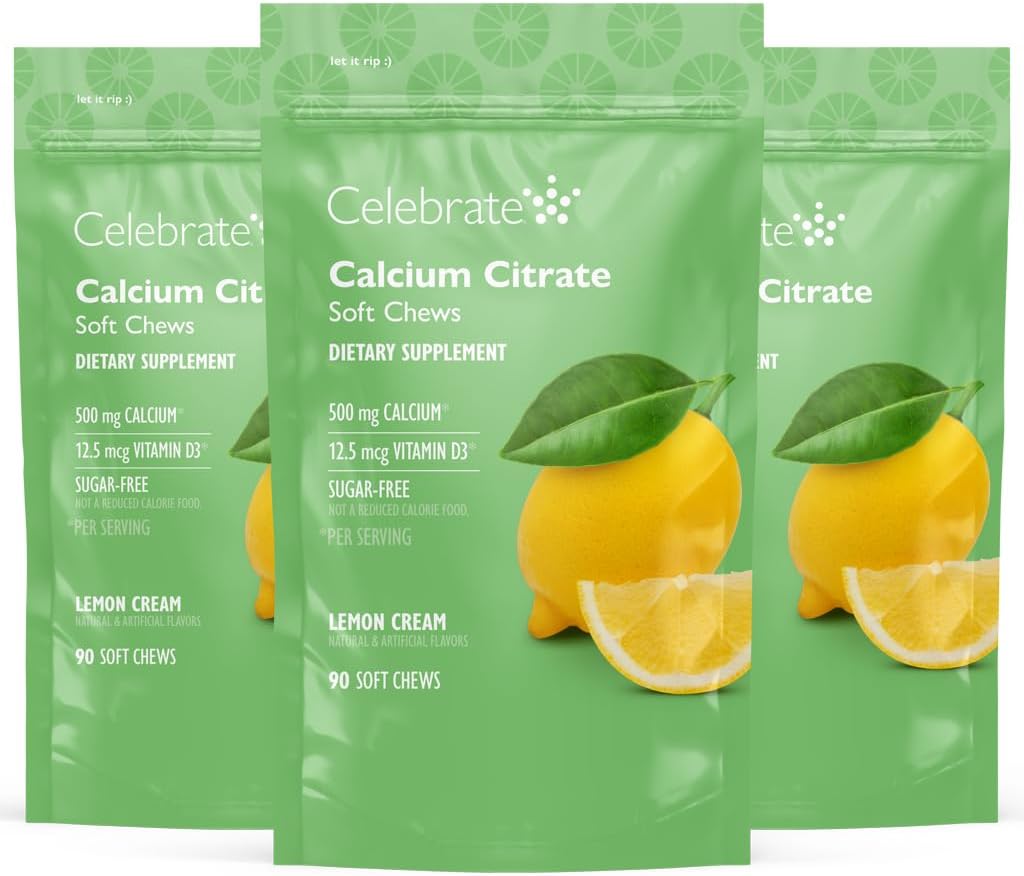 Vitamin Bariatrik 500 mguba Citrate Soft Chews with 500 IU Vitamin D3 – Gastrik Bypass Hastaları ve Bone Health - Sugar & Gluten Free, Lemon (270 Chews)