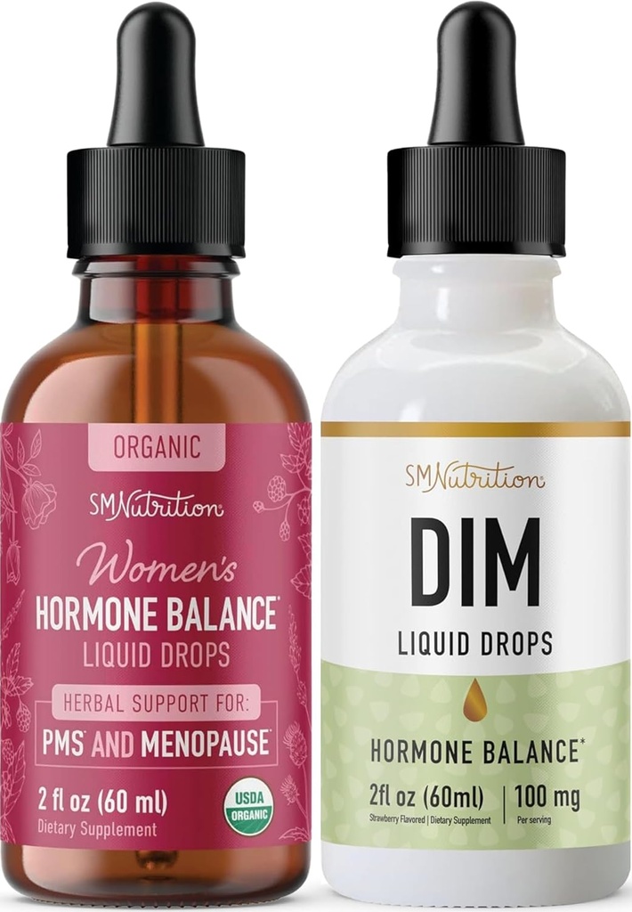 Sıvı DIM Supplement & Herbal Hormonları Dengesi Tincture | Hormon Balancing Sche with 100 mg DIM (25 hizmet) and PMS Menopause & Menstrual Support Liquid with Black Cohosh (60 hizmet)