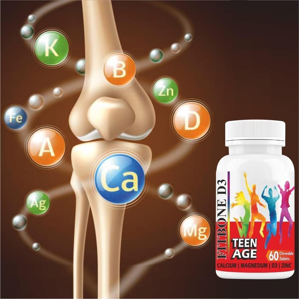 Minton Well-C Fitkins d3 - Çocuklar için genç Magnezyum Vitamin D ve B12 Güçlü Bones için - Immunity | Büyüme | Boy (10-16 Yıl)-60 Chewable Tabletler