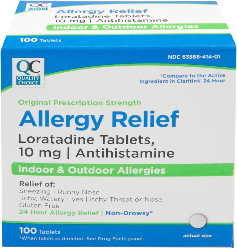 Kalite Seçim 24 Saat Antivirüs ilacı, Kapalı ve Açık Tüm Enerjiler için Sigarasız Yardım, Loratadine 10 mg Antihistamine, Runny Nose, Itchy & Watery Eyes, 100 Count