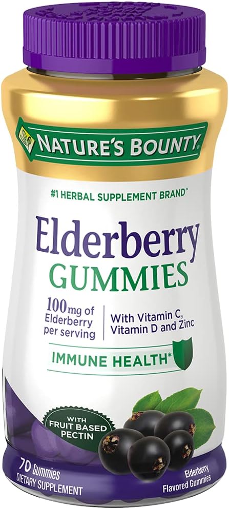Nature's Bounty Elder Gummies, Dietary Supplement, Supports Immune Health, Contains Vitamin A, C, D, E ve çinko, 100 mg, 70 Gummies