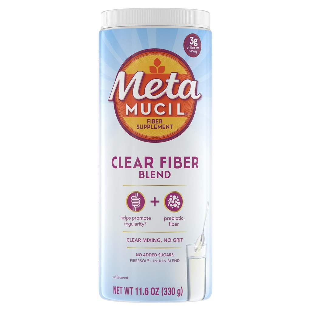 Metamucil Fiber Supplement, Unflavored Clear Mix Toz, No Grit, No Sugardrew, Plantive Prebiyotik Fiber Supplement Meeting for Daily Digestive Health, 75 tatlı
