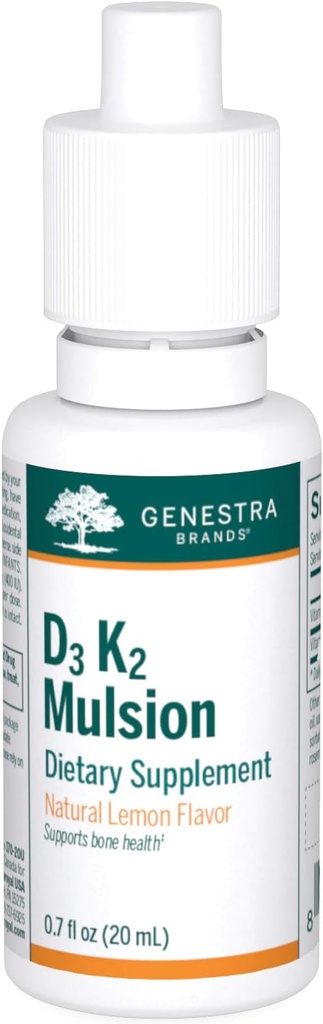 Genstra Brands D3 K2 Mulsion - Kemik Sağlığı için Sıvı Vitaminler - Doğal Limon - 122 Hizmet