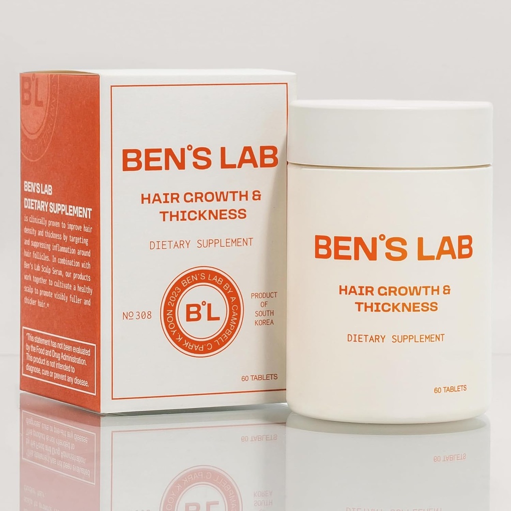 BEN'S LAB Saç Büyüme ve Kalınlık Tamamlanmış Saçlar | Gelişmiş Koreli Scalp Care For Healthier, Tito Saç Bakımı | 60 Tablet | 1 ay tedarik.
