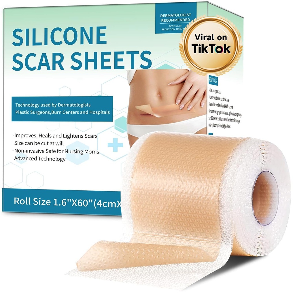 Σιλικόνη Scar Sheets, Σιλικόνη Scar Tape(1.6”x 60” Roll-1,5M), Σιλικόνη Scar Strips, Επαγγελματικά φύλλα αφαίρεσης σημαδιών για Χειρουργικά Ουλές, Κελόιντ, C-τμήμα, Burn et