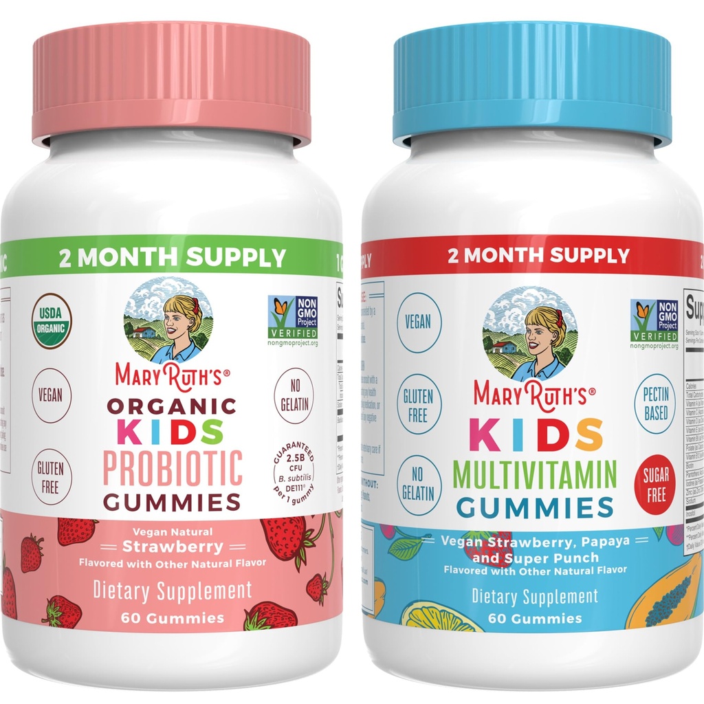 MaryRuth Organics Multivitamin and Probiotic Gummies (Strawberry) for Kids | Clean Label Project Verified® | Vitamins for Gut Health, Immunity, & Overall Wellness | Vegan, Non-GMO, Gluten Free